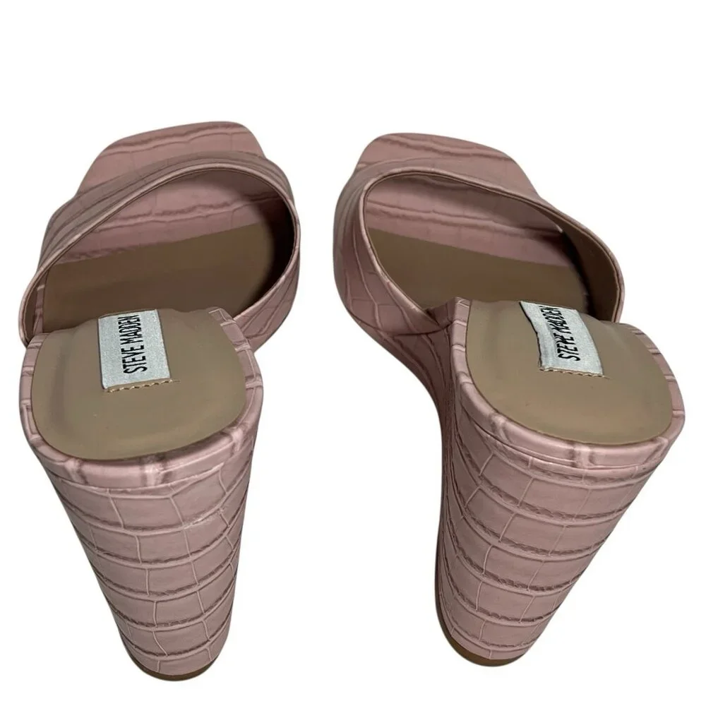 Steve Madden Women’s Size 8.5 M Veles Wedge Sandal Pink Croco - Picture 6 of 12